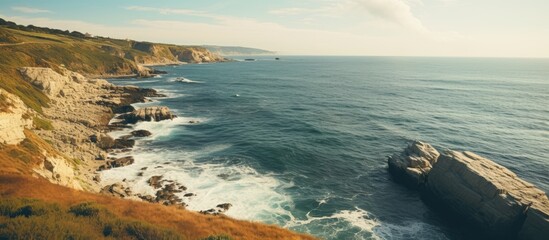 Leinwandbilder - Cliff side view of the ocean. Creative banner. Copyspace image