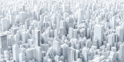 Poster - Birds Eye view of a modern city. Urban concept. White clay 3D rendering.  Created with Generative AI technology.