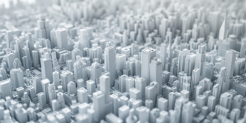 Poster - Birds Eye view of a modern city. Urban concept. White clay 3D rendering.  Created with Generative AI technology.