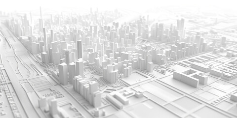 Poster - Birds Eye view of a modern city. Urban concept. White clay 3D rendering.  Created with Generative AI technology.