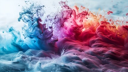 Colorful ink being sprayed into water, creating vibrant swirls of color.