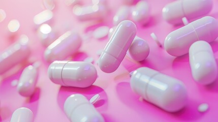 Wall Mural - Medication pills displayed against a pink backdrop