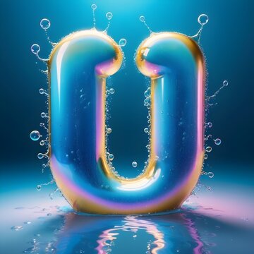 colorful U letter in bubbly and liquidy effect