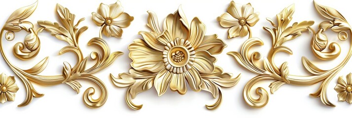 gold decorative vintage floral ornaments elegant style vintage design on white background
