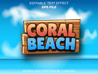 Fototapete - coral beach text effect, font editable, typography, 3d text for games. vector template