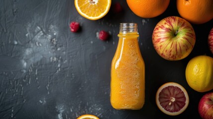 Wall Mural - Bottle of a fresh smoothie made with apples oranges and lemon