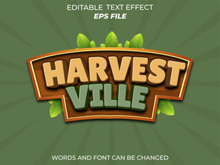 Fototapete - havest vilage text effect, font editable, typography, 3d text for games. vector template