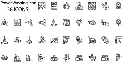 Set of power washing icons. Line art style icons bundle. vector illustration