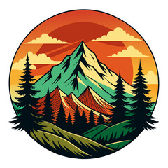 Wall Mural - Vector mountain and forest illustration with retro style for t-shirt design