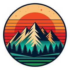 Wall Mural - Vector mountain and forest illustration with retro style for t-shirt design