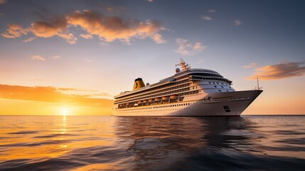 Wall Mural - Cruise Ship at Sunset on the Ocean