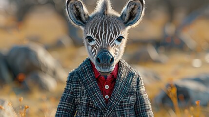 Poster - The zebra in a business suit - ready to tackle the corporate world, creative stock image of animals in business suit. Generative AI  