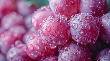 Wall Mural - A close-up image capturing the delicate water droplets on the surface of ripe, juicy grapes, emphasizing freshness and natural beauty