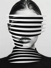 Artistic Portrait of Woman with Sliced Effect in Monochrome