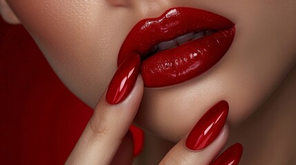 Close-up of red lips and nails