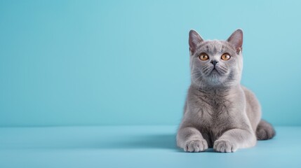 Wall Mural - British Shorthair cat isolated on blue background