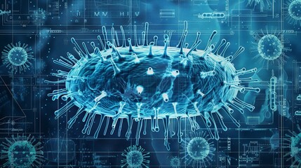 A blue image of a virus with many spikes