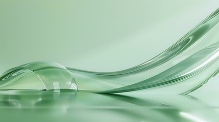 Wall Mural - a curved glass ribbon and reflective water surface effects a minimalist abstract light green backgro
