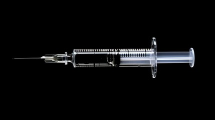 A syringe filled with a clear liquid medication, ready to be administered by a healthcare professional.
