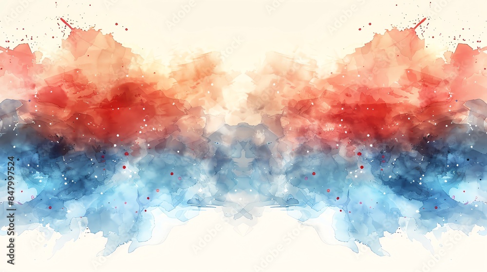 Red, white, and blue watercolor at the borders, clear middle, watercolor wash style, with soft gradients