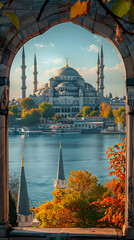 Poster - The Blue Mosque or Sultan Ahmet Mosque of Istanbul, colourful sunset view, Turkey