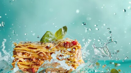 Sticker - Lasagna in splashing water with basil garnish