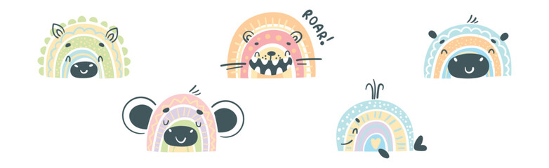 Wall Mural - cute rainbow animal for childish nursery vector set