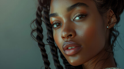 Wall Mural - Portrait of beautiful young black woman with natural makeup