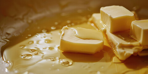 butter cubes are melting in the frying pan