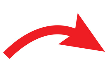 Wall Mural - Red long curved arrow sign, icon for business or web button decoration in isolated. Vector illustration