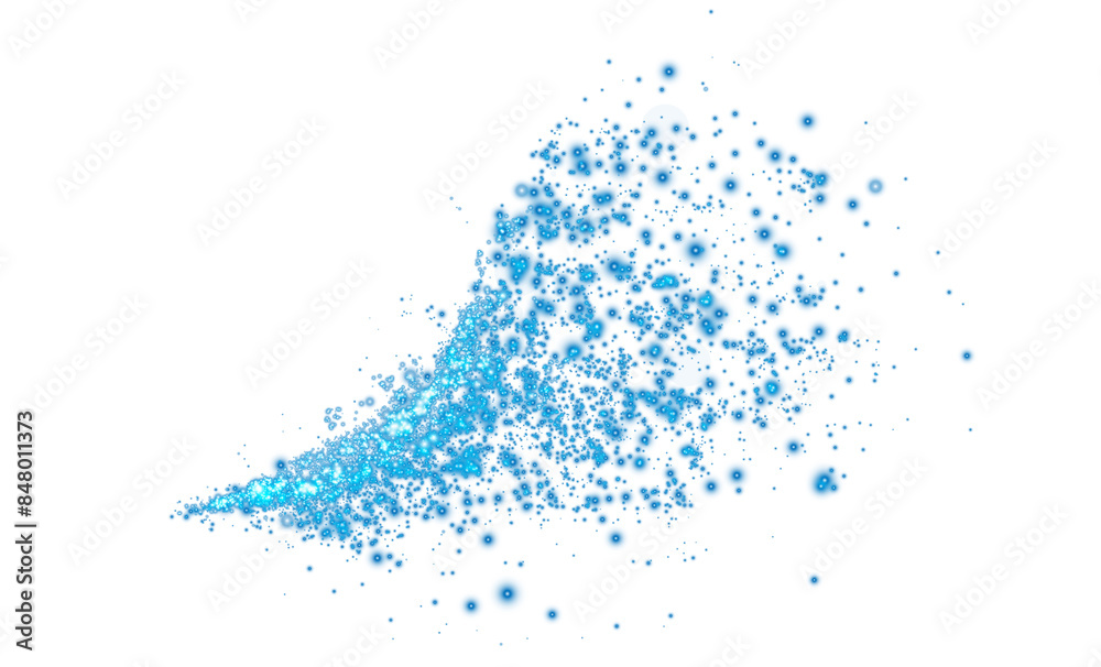 Blue dust, sparks and blue stars shine with special light. Trace of ...
