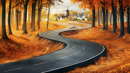 Wall Mural - road in autumn forest