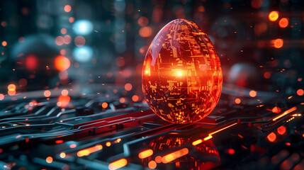 Wall Mural - Futuristic Digital Egg with Circuit Board Design on Tech Surface