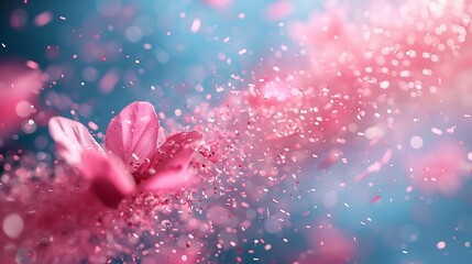 Canvas Print - pink particles gently drifting over a solid blue background