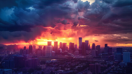 Wall Mural - Dramatic stormy sunset over downtown Denver, Colorado, USA