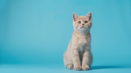 Wall Mural - British Shorthair cat isolated on blue background