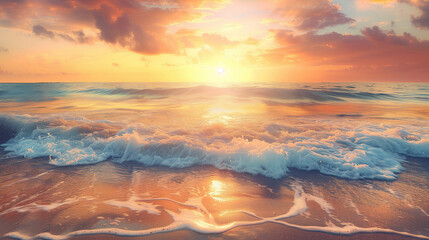 Serene Beach Sunrise with Gentle Waves and Golden Light