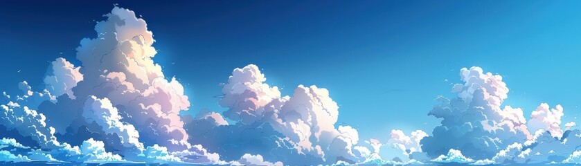 Sticker - A vibrant blue sky adorned with fluffy white clouds, captured in the serene splendor of a sunny day, creating a sense of tranquility and wonder.