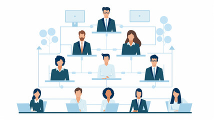 Business concept. Chart of business organization structure and roles. Chart showing the hierarchy between employees. Division of labor among employees