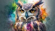 © RAJKISHAN - Abstract animal Owl portrait with colorful double exposure paint with Generative AI