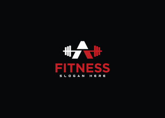 Wall Mural - Gym logo vector for identity company. initial letter A With barbell. Fitness logo