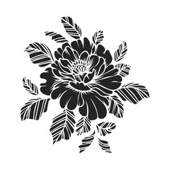 Canvas Print - Hand-drawn black silhouette of a peony flower. Floral print, template, vector