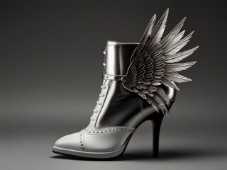 High-heeled boot with metallic wings