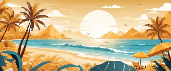 Wall Mural - gold theme beach abstract concept banner background illustration