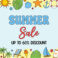 Wall Mural - Abstract Summer Sale poster with holiday icons. Vector illustration