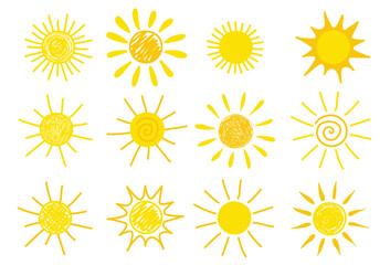 Wall Mural - hand drawn sun icon set. vector illustration