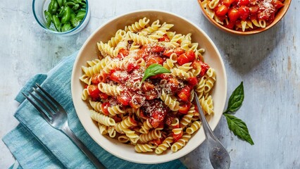 Wall Mural - pasta with tomato sauce and basil