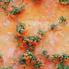 Wall Mural - Stucco wall with pyracantha