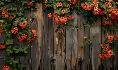 Wall Mural - Wooden fence with trumpet vine