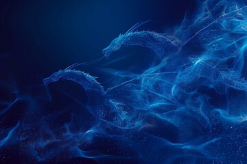Poster - abstract flying dragons on a dark blue background. technological background for design on the topic 